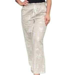 House of Harlow 1960 Linen Blend Embroidered Wide Leg Pants Inseam 25
